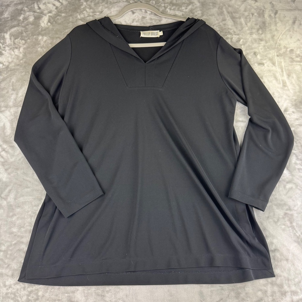 Phillip Broess Black Hoodie Tunic Top Women's Size L Long Sleeve Casual (1311)